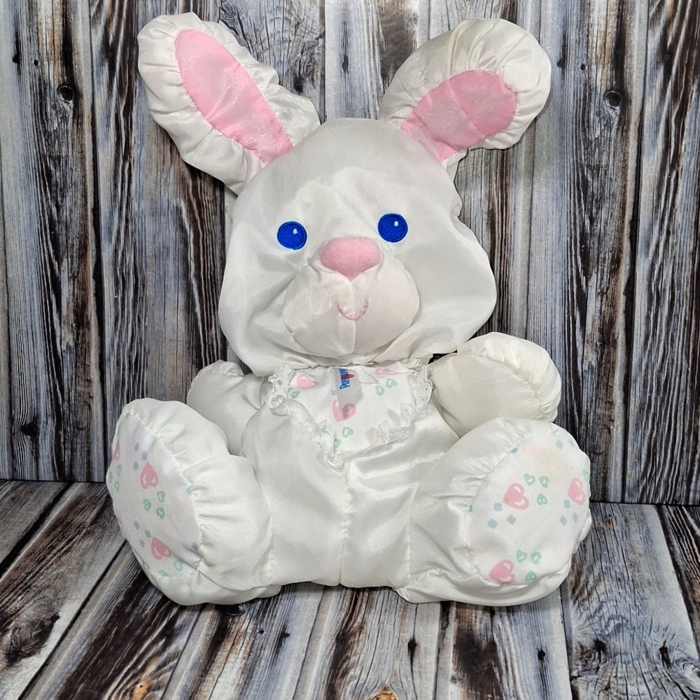 Vintage Fisher Price Puffalump White Bunny Rabbit Rattle Plush Nylon 1994